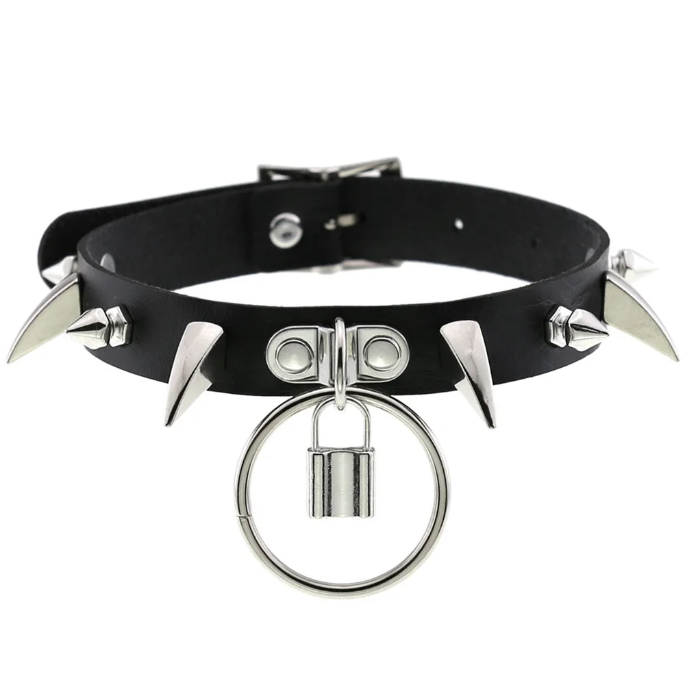 Lock PU Leather Necklaces for Women Man Punk Rock Geometry Collar Choker Necklace Festival Jewelry
