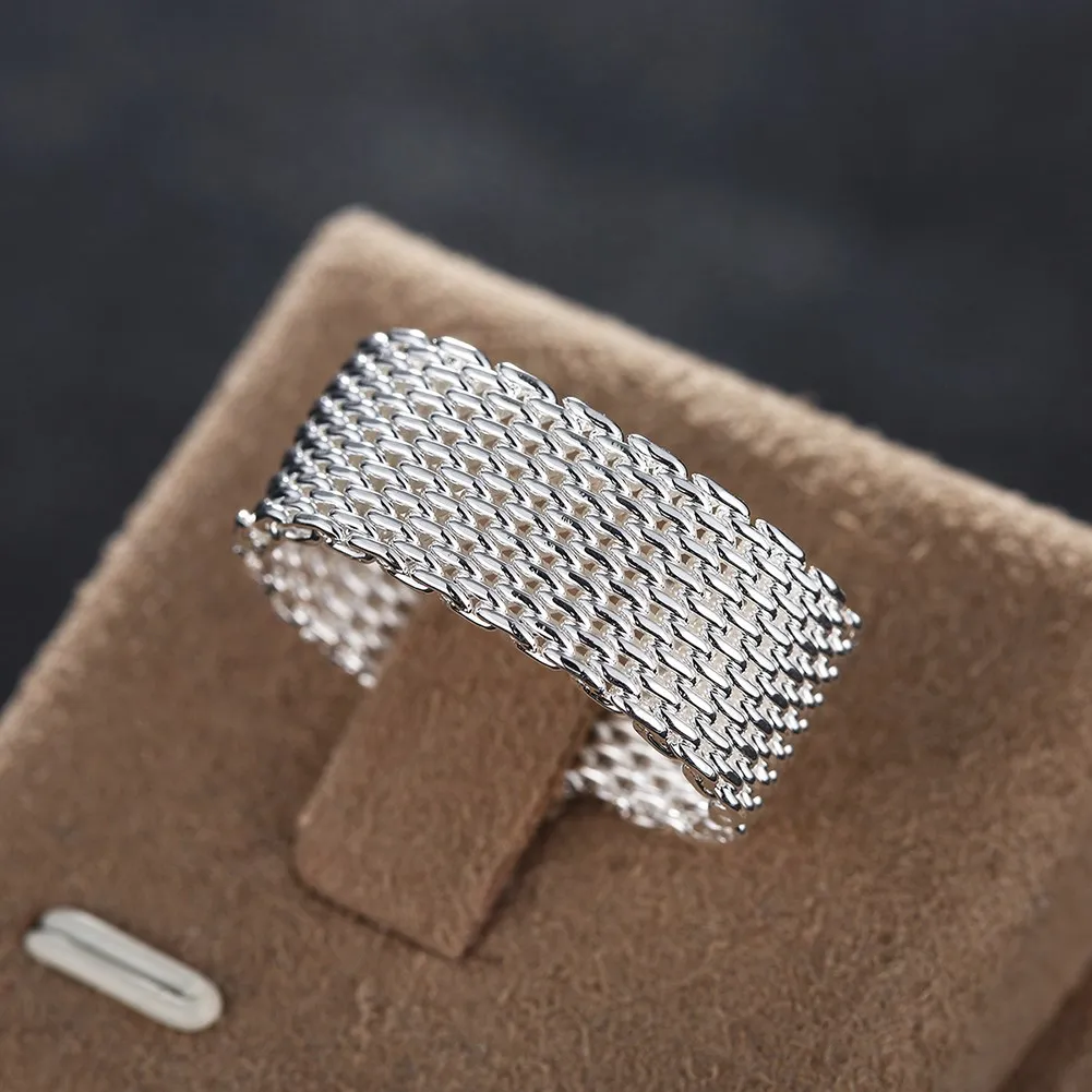 Hot Popular 925 Sterling Silver Simple Net Rings Lady Fine Jewelry For Women Men Size 6 7 8 9 10 Fashion Vintage Wedding Gifts