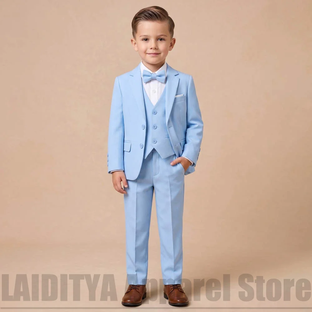 Fashion Boys 3 Piece Suit Single Breasted Blazer Vest Pants Outfit Birthday Party Formal Kids Wedding Ring Bearer Tuxedo