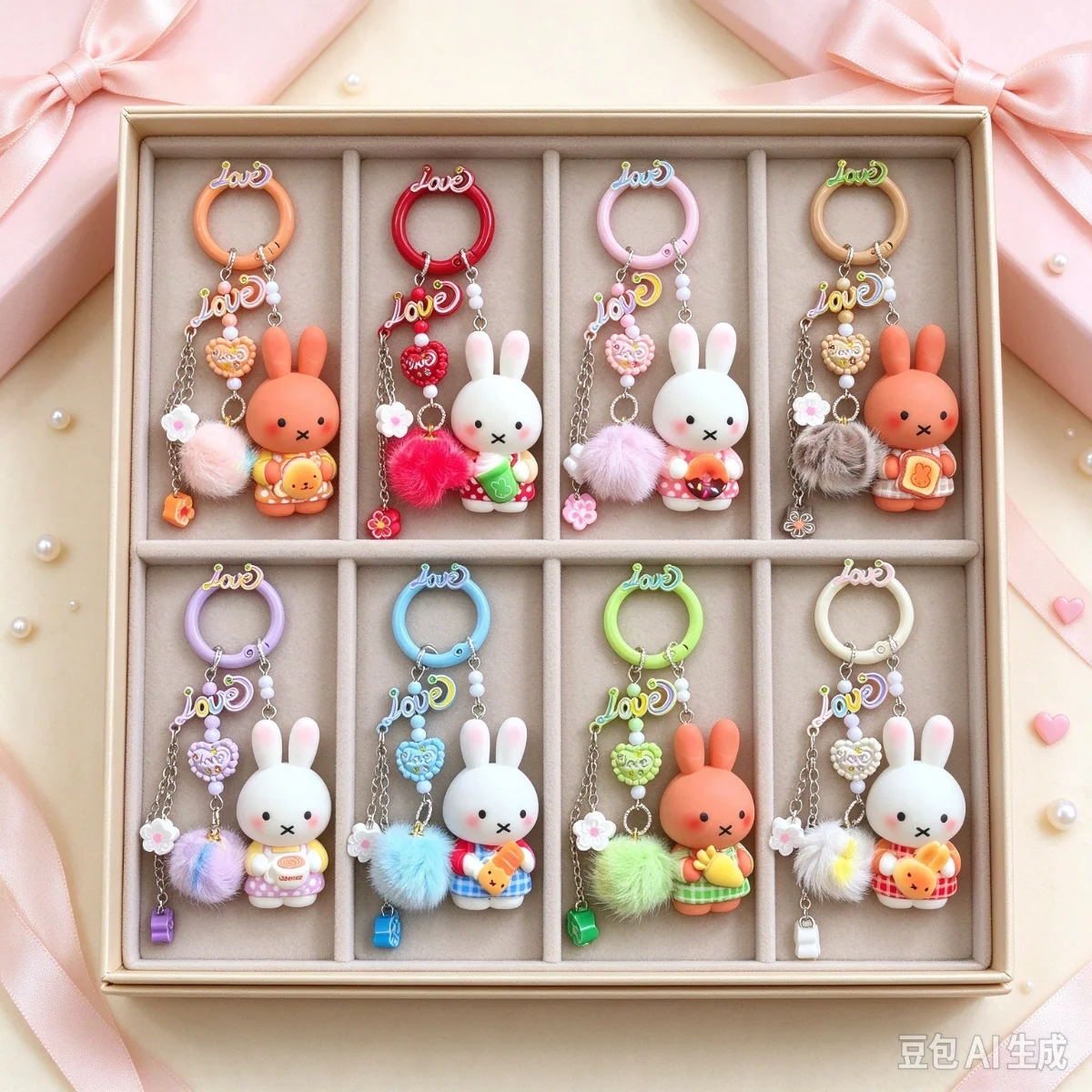 Kawaii Miffy Keychain Cute Cartoon Miffy New Design Baking Delicacies Cute Ball-shaped Doll Phone Chain Hanger