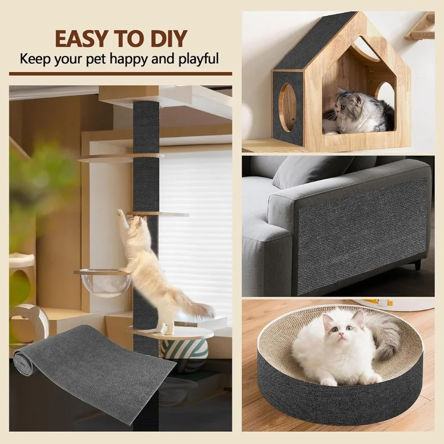 78.7x15.8 ذاتية اللصق القط خدش حصيرة الوسادة DIY بها بنفسك استبدال السجاد على الأشجار الجدران سرير الأبواب والأرائك رمادي داكن حماية #6