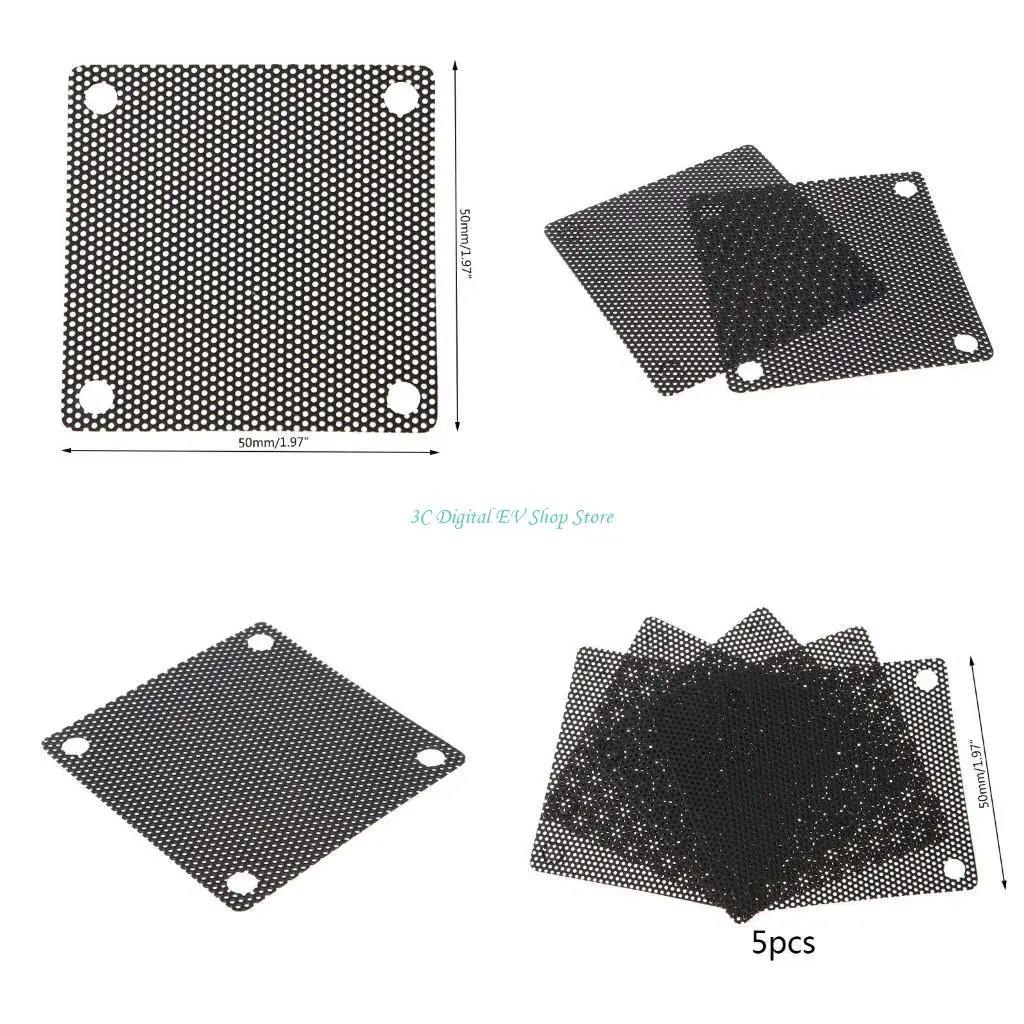E74D 5 Pieces 50mmx50mm Computer Chassis Fan Dust Filter Mesh PVC Computer PC for Case Fan Dust Proof Filter Cover Grills Bla