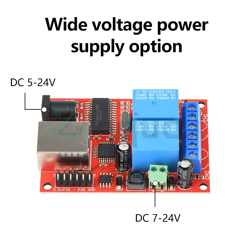 

LAN 2-Channel Ethernet Relay Cloud Remote Control Network Switch Timer Controller Module DC 5-24V