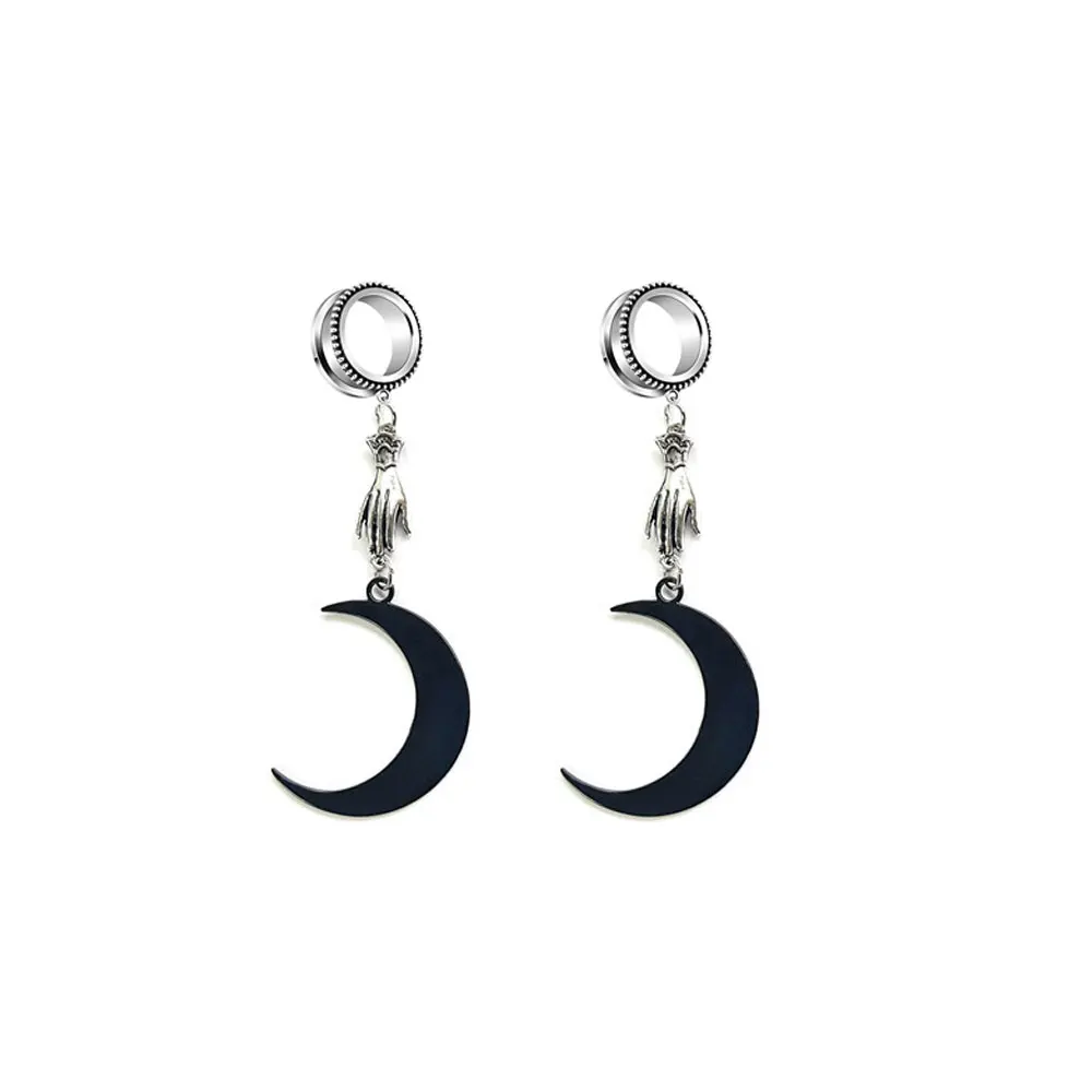 Leosoxs 1 Pair Stianless Steel Black Moon Earrings Ear Gauge Plugs and Tunnels Flesh 6-30mm Ear Stretcher Plug Ear Expanders