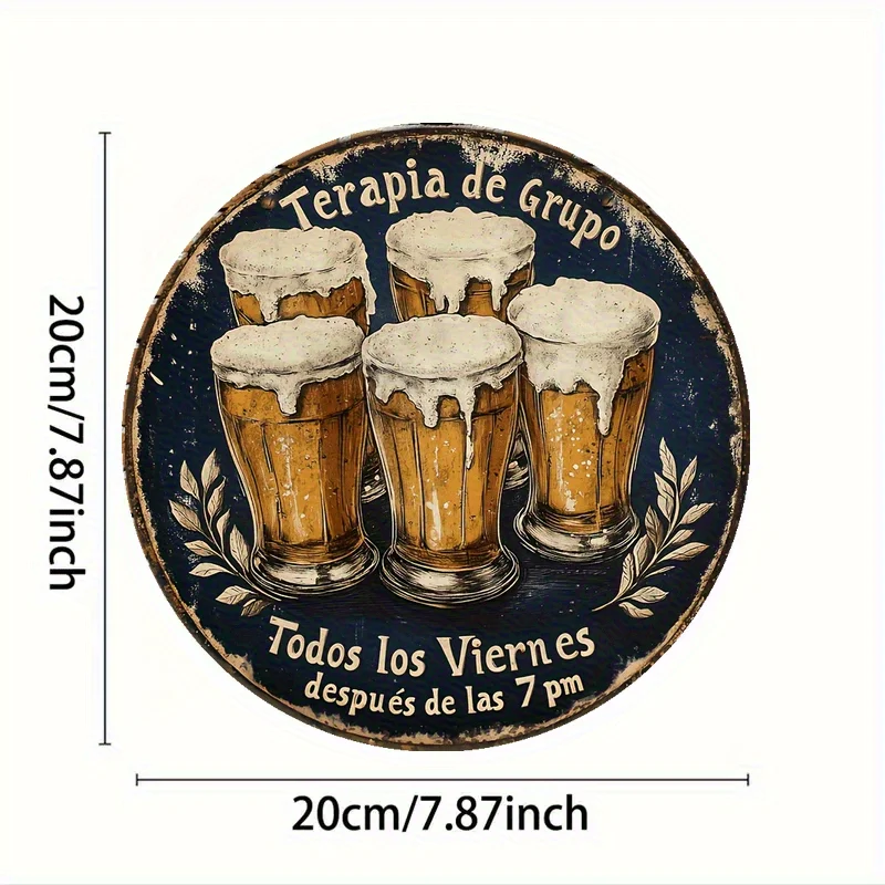 لوحة فنية جدارية من الألومنيوم على شكل بيرة إسبانية عتيقة مقاس 8 بوصات - ديكور بار ريفي مع نص إسباني وتصميم كوب بيرة، لا حاجة إلى بطاريات، #6