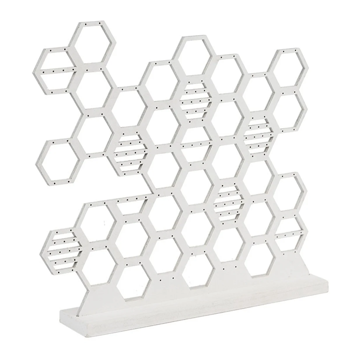 Honeycomb Grid Shelf Wooden Jewelry Rack Vertical Desktop Earring Storage Accessories Display Rack Earring Holder White