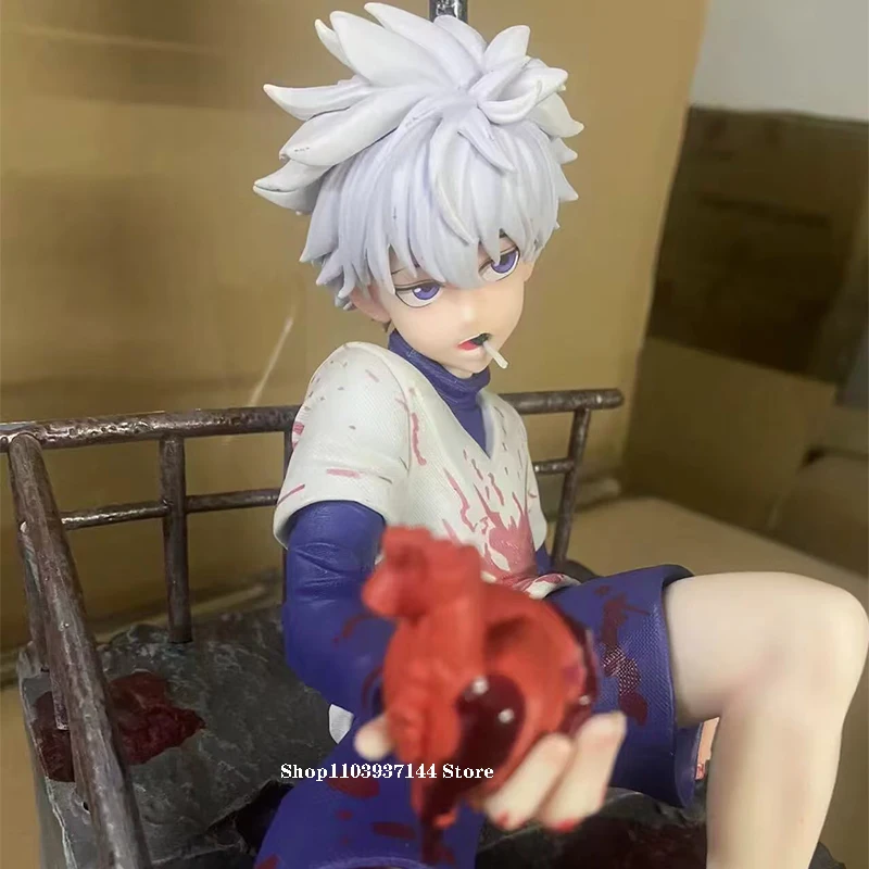 34cm Killua Zoldyck Figurine Anime Hunter X Hunter Figures Gk Redstone Zoldyck Figure Sitting Scene Model PVC Collection Toys