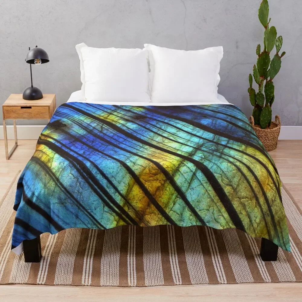 Blue and Gold Labradorite Crystal Throw Blanket Blankets For Sofas Moving Decoratives Plaid on the sofa Blankets