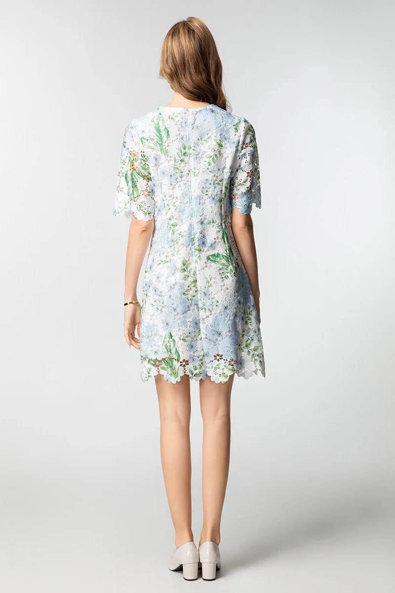 MIUXIMAO 2025 mode été broderie robes vert 3D robe florale a-ligne bleu court diamants robe femmes Vestides