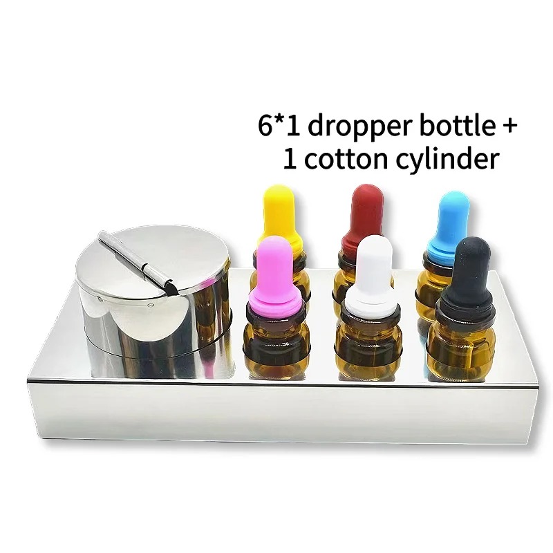 Dental Glass Dropper Bottle Set with Stainless Steel Base Colored Medicine Droppers & Cotton Jar Dental Clinic Supplies - view 4