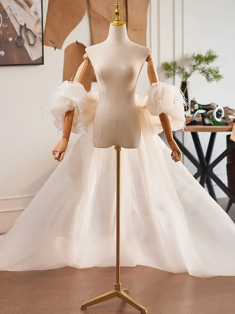 White Handmade Large Shawl Evening Dress Accessories Catwalk Performance High-end Luxury Tail Vestido De Novia