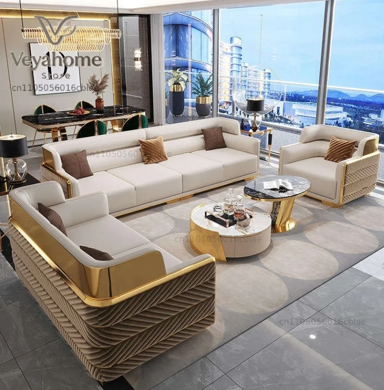 Newest Living Room Sofa Set Gold Stainless Steel Lounge Chair Loveseat Teddy Fur Couch for Home Hotel