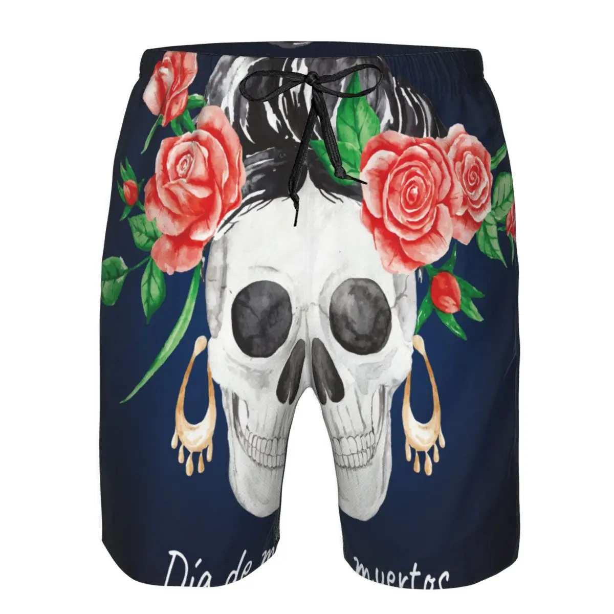 Watercolor Dia De Muertos Skull With Flowers Quick Dry Swimming Shorts For Men Swimwear Swimsuit Swim Trunk Bathing Beach Wear