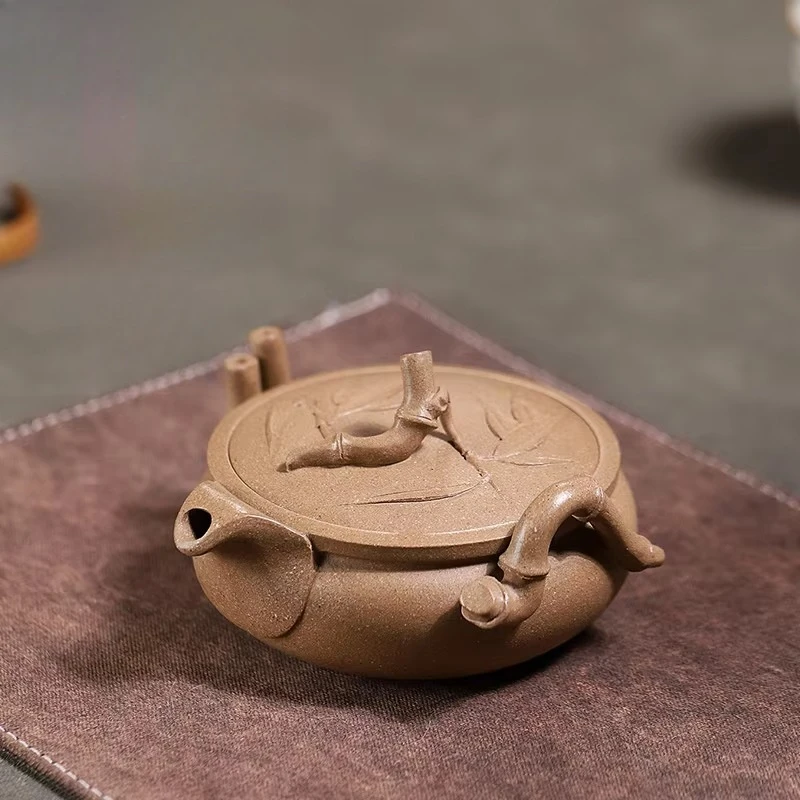 Yixing Purple clay teapot, original ore, aged, old, mud, clear, bamboo, hand-held teapot, Kung Fu tea set, Chinese teapot