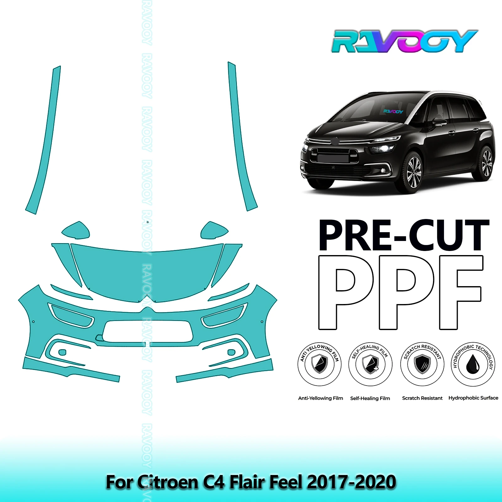 

Car Front Kit Clear Bra Precut PPF Paint Protection Film For Citroen C4 Flair Feel 2017-2020