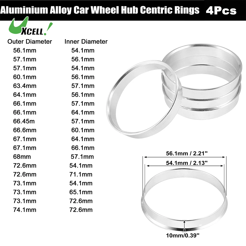 Uxcell 4pcs OD 56.1mm 57.1mm 63.4mm to ID 54.1mm 56.1mm 64.1mm Car Hub Centric Rings Wheel Bore Center Spacer Aluminum Alloy