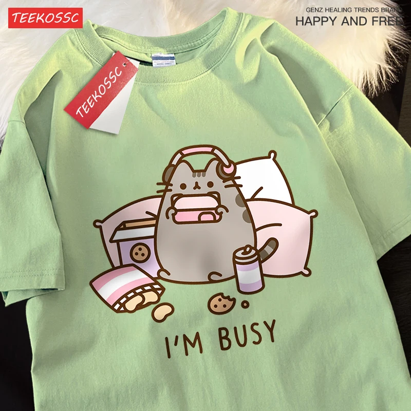 Sorry I'M Busy Cat Playing Games With Headphones Man T Shirt Wysokiej jakości odzież marki Luźne koszulki Bawełniane koszulki Topy Para