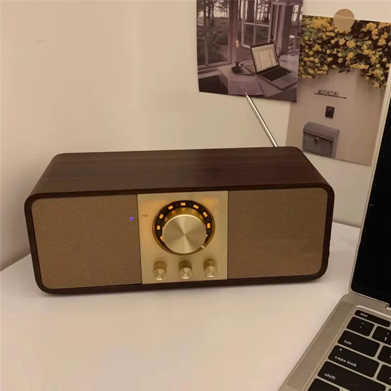 ABMF-Portable Retro FM Radio Wooden Radios Receiver Wireless Hi-Fi Stereo Bluetooth Speakers Support TF Card/U Disk/Aux