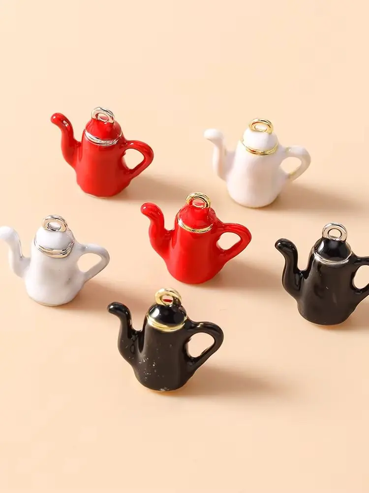 Leslie 5 Stück schöne Emaille-Kaffeetassen-Anhänger für baumelnde Ohrringe, Halsketten, Teekannen-Anhänger, DIY-Schmuckherstellungszubehör – Detail 2