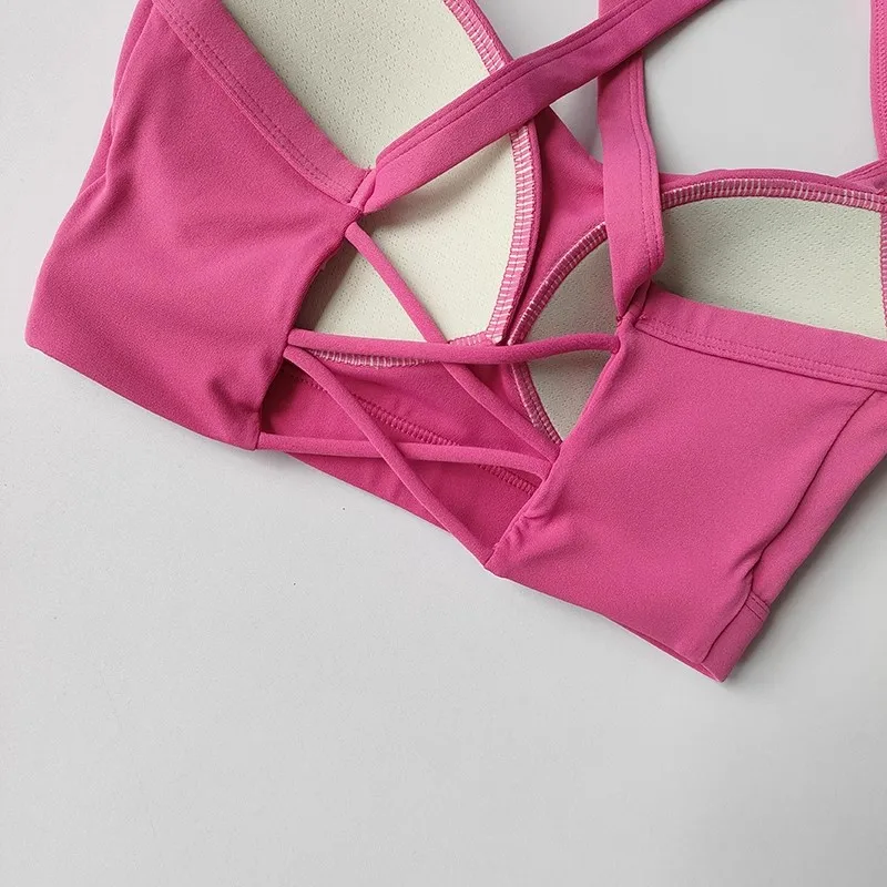Damen-Yoga-Unterwäsche in Unifarben, Fitness-BH, weiches Sport-Top mit überkreuztem Rücken und Push-up-Effekt, mit Brustpolster, Yoga-Top, Sport-Crop-Top. – Detail 9