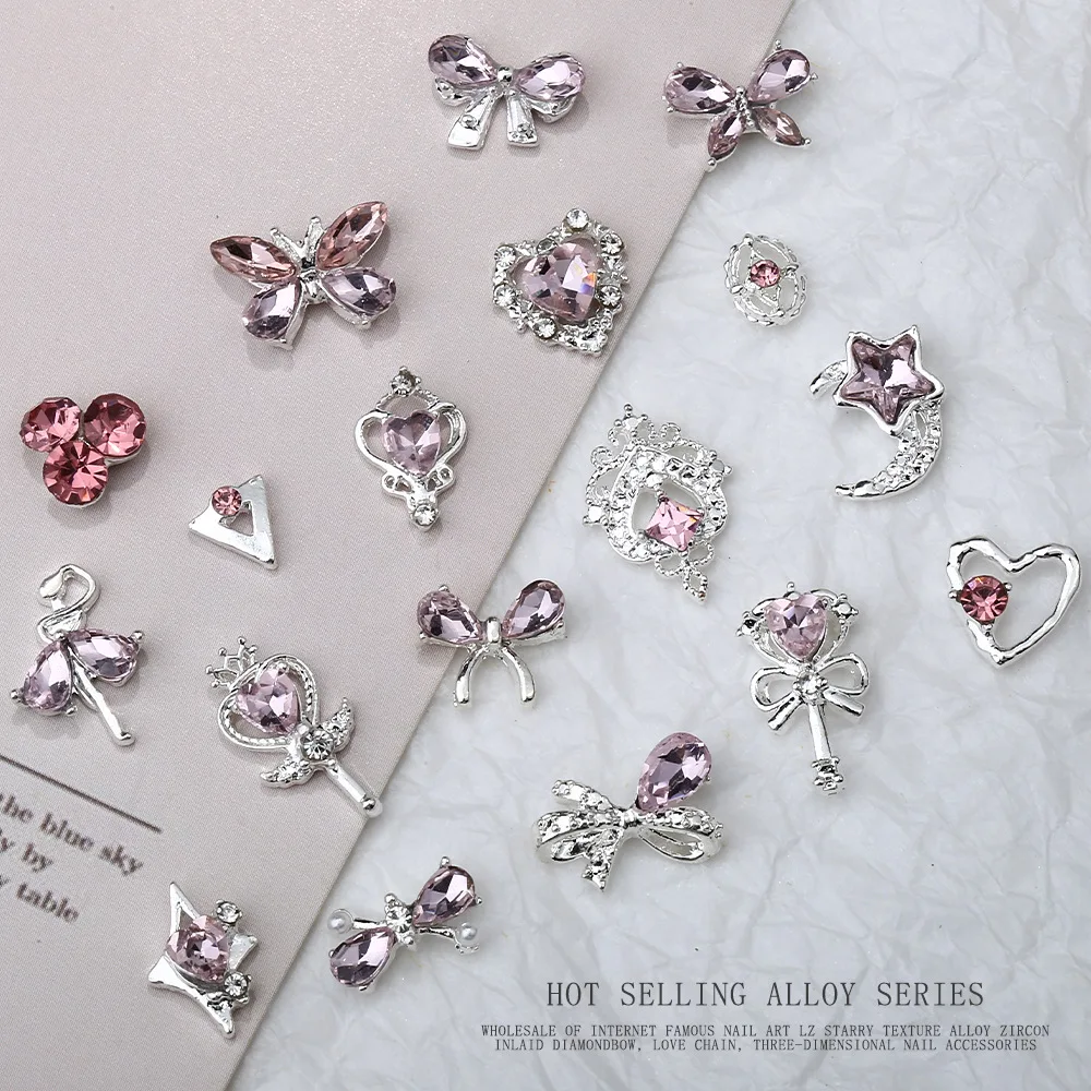 Sparkling Sailor Moon Magic Wand Nail Art Accessories Pink Diamond Butterfly Heart 3D Bear Alloy Nail Decorations