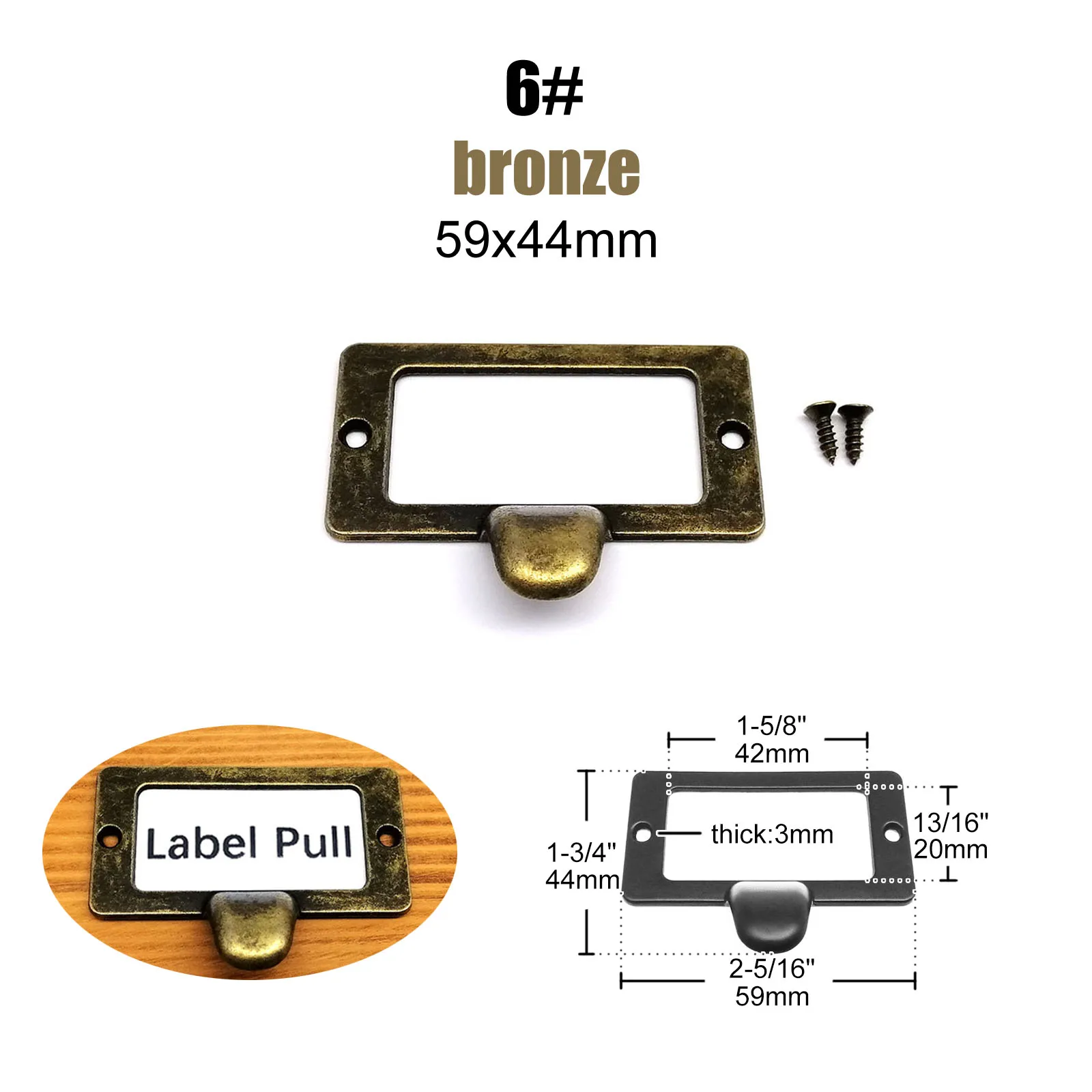 HZYUEGOU 6 Stück Antike Retro Vintage Stil Etikettenhalter Namensschildrahmen mit Griff für Schrank Schublade Schmuckkästchen Box – Detail 6