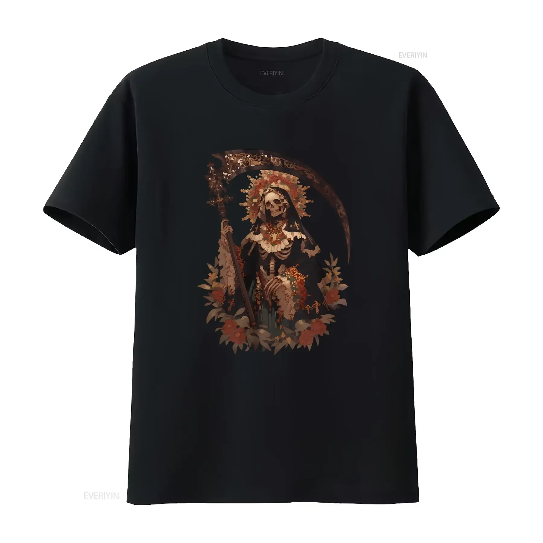 Santa Muerte T Shirt Day of the Dead Grim Reaper Halloween Mexican Folklore vintage Washed graphic Soft Casual Unisex