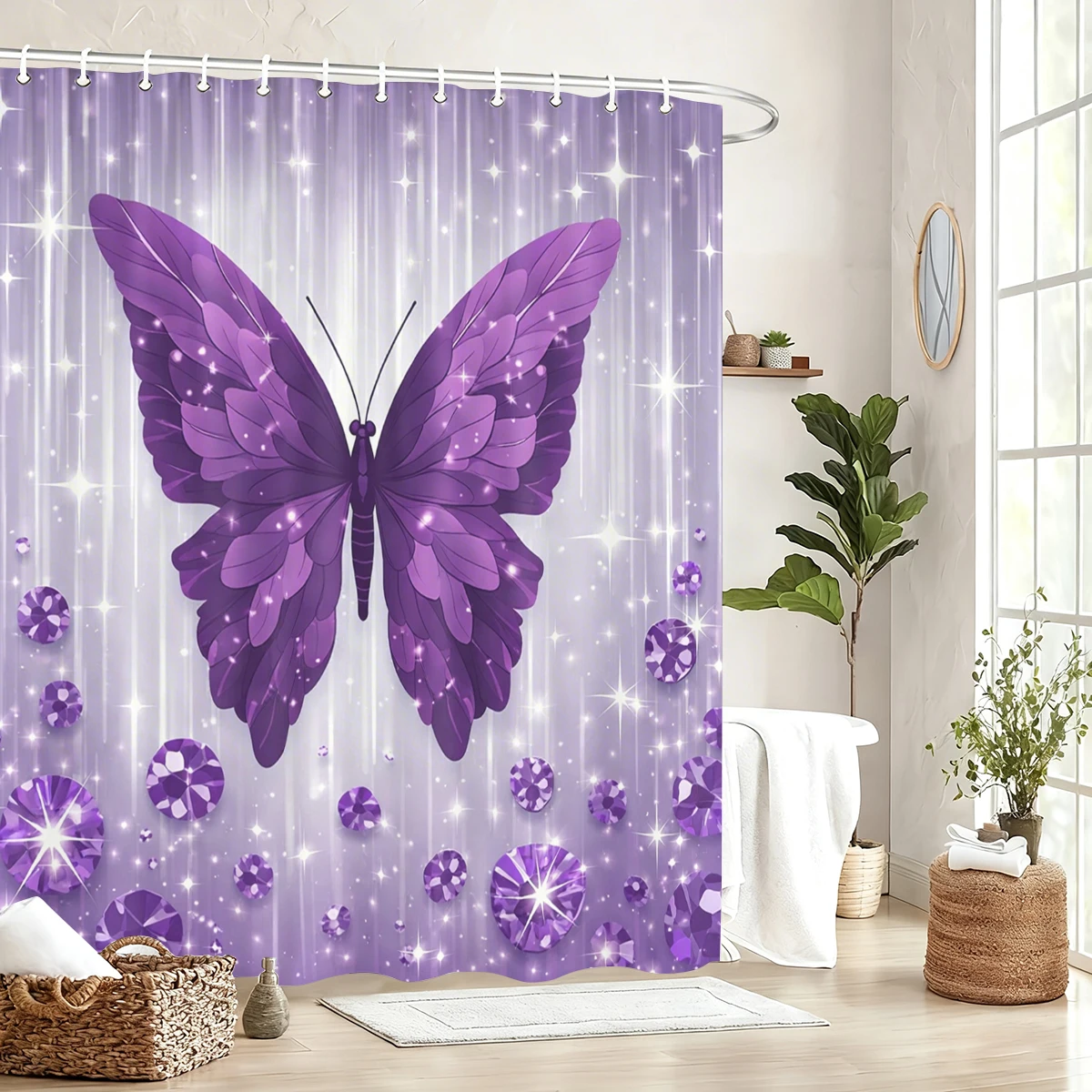 

Vibrant Themed Polyester Shower Curtains - Gnome, Cheetah, Dragonfly & Butterfly Printed Bathroom Decorative Curtains