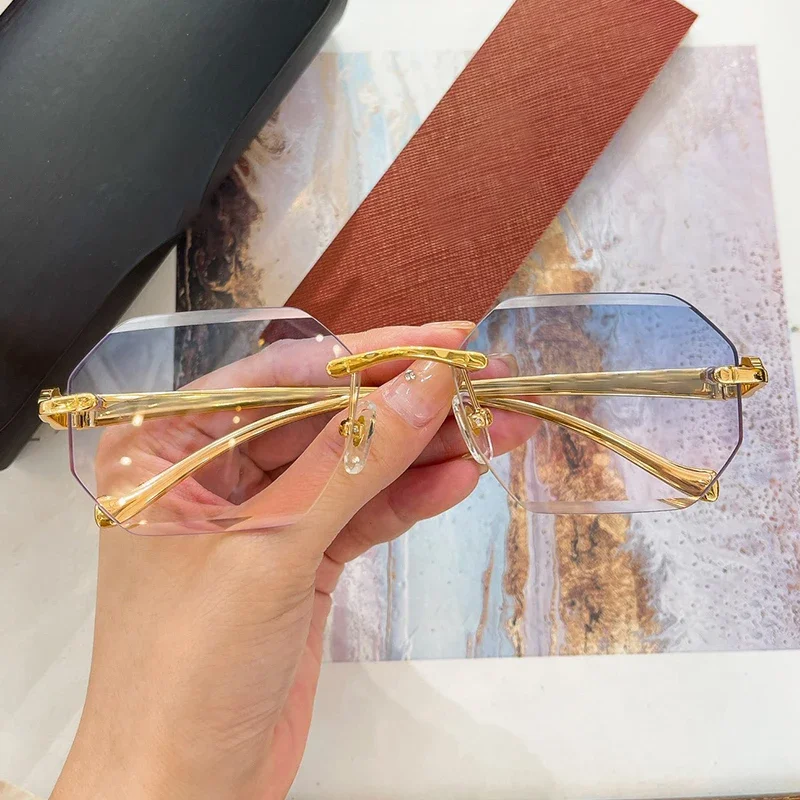 

0524S Square Polygon Designer Rimless Sunglasses Brand Alloy Men and Ladies CT Uv400 Gradient Outdoor Eyeglasses with Case