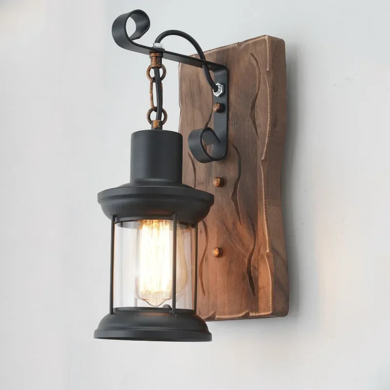 

Vintage Wood Wall Lamp American Industrial Style Bedroom Bedside Walkway Light Modern Restaurant Bar Cafe E27 Decorative Light