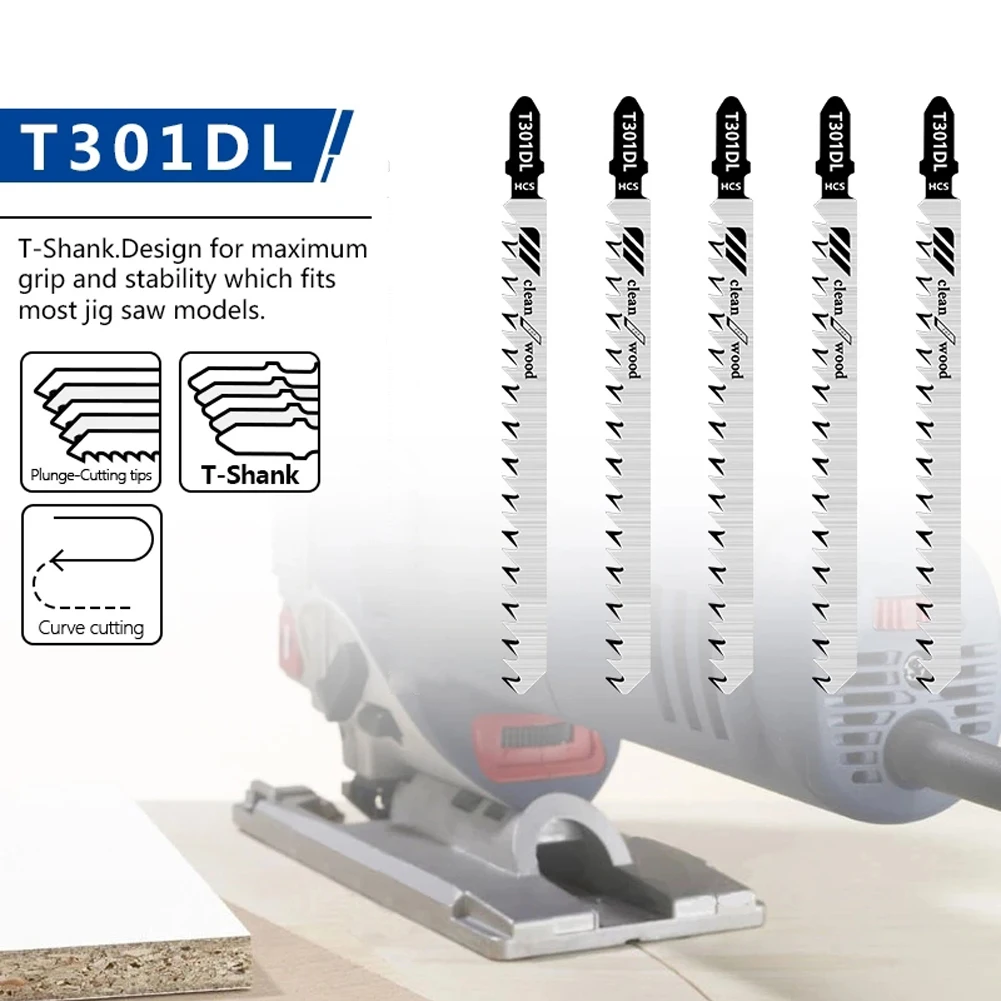 5Pcs T301DL Jig Saw Blades HCS Reciprocating Saw Blade For Sheet Panels Wood  Fast Cutting Tools Jigsaw