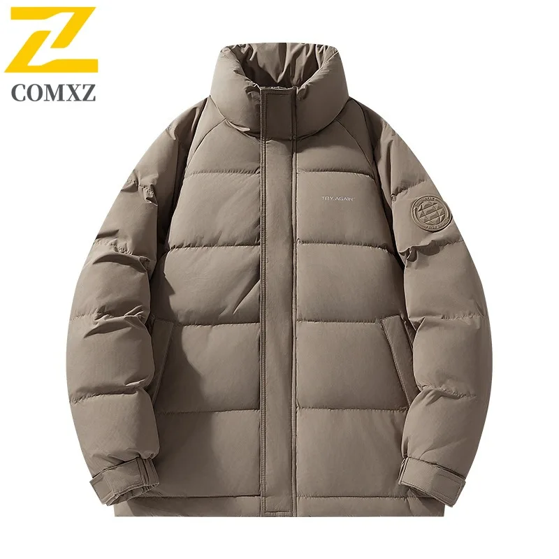 COMXZ 2025 Winter Couple Graphene Solid Color Stand Collar Down Jacket Men Women Thickened Warm Trendy White Duck Feather Coat