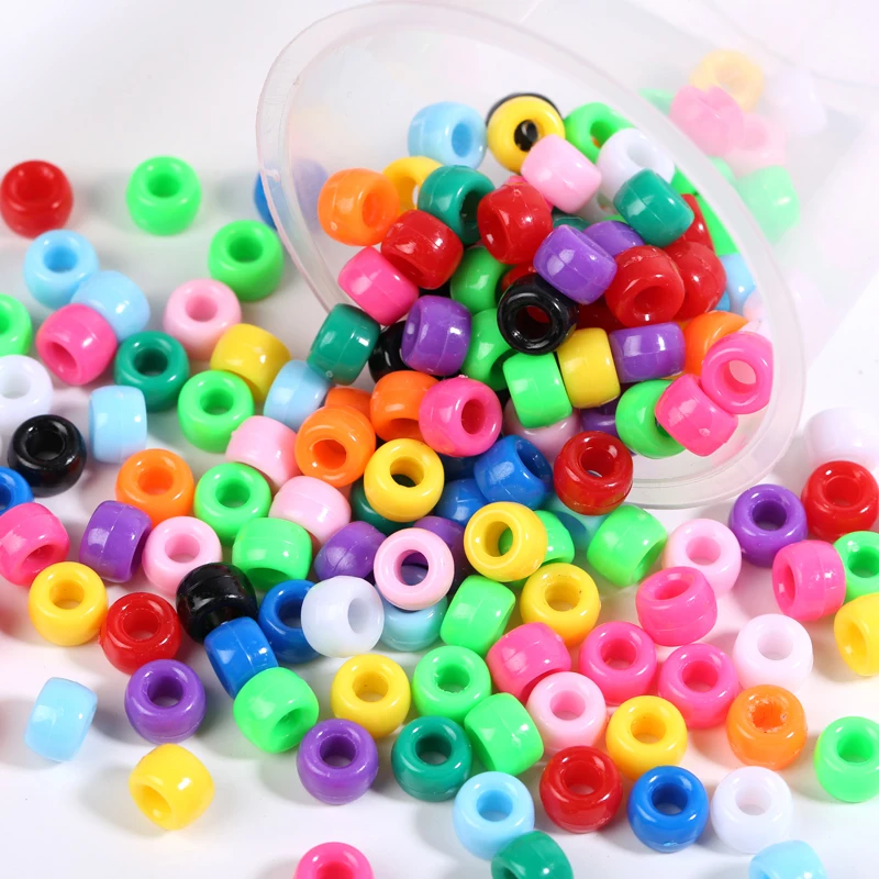 120pcs 6x9mm Colorful Acrylic Pony Beads Large Hole Beads Loose Spacer Beads DIY Jewelry Making Bracelets Hair Braids Supplies