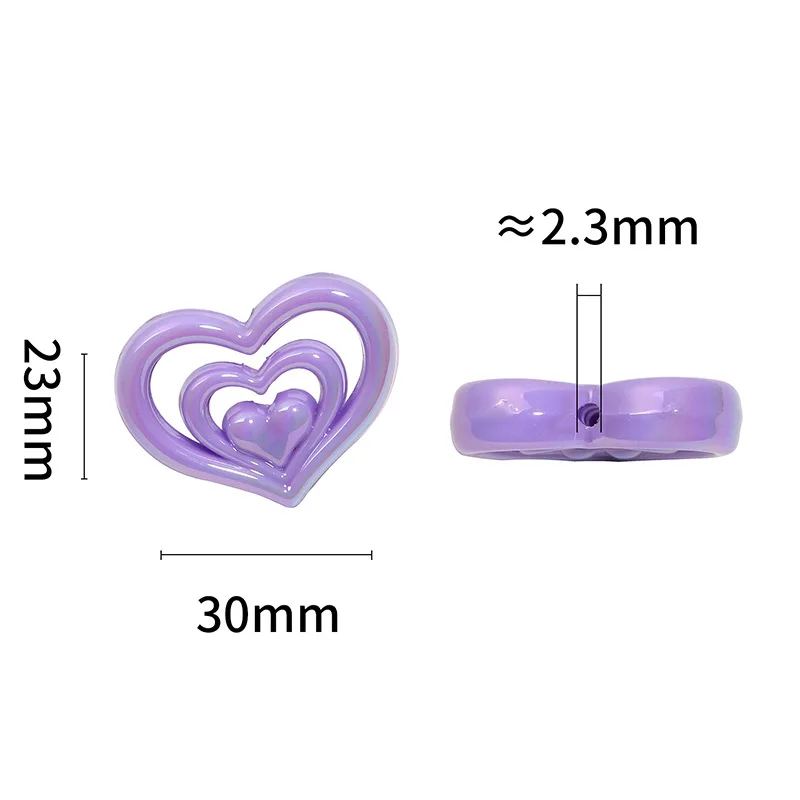 Acrylic Solid Color UV Plated Three-Layer Love Heart With Holes Loose Beads DIY Pen Key Chain Car Hanging Accessories