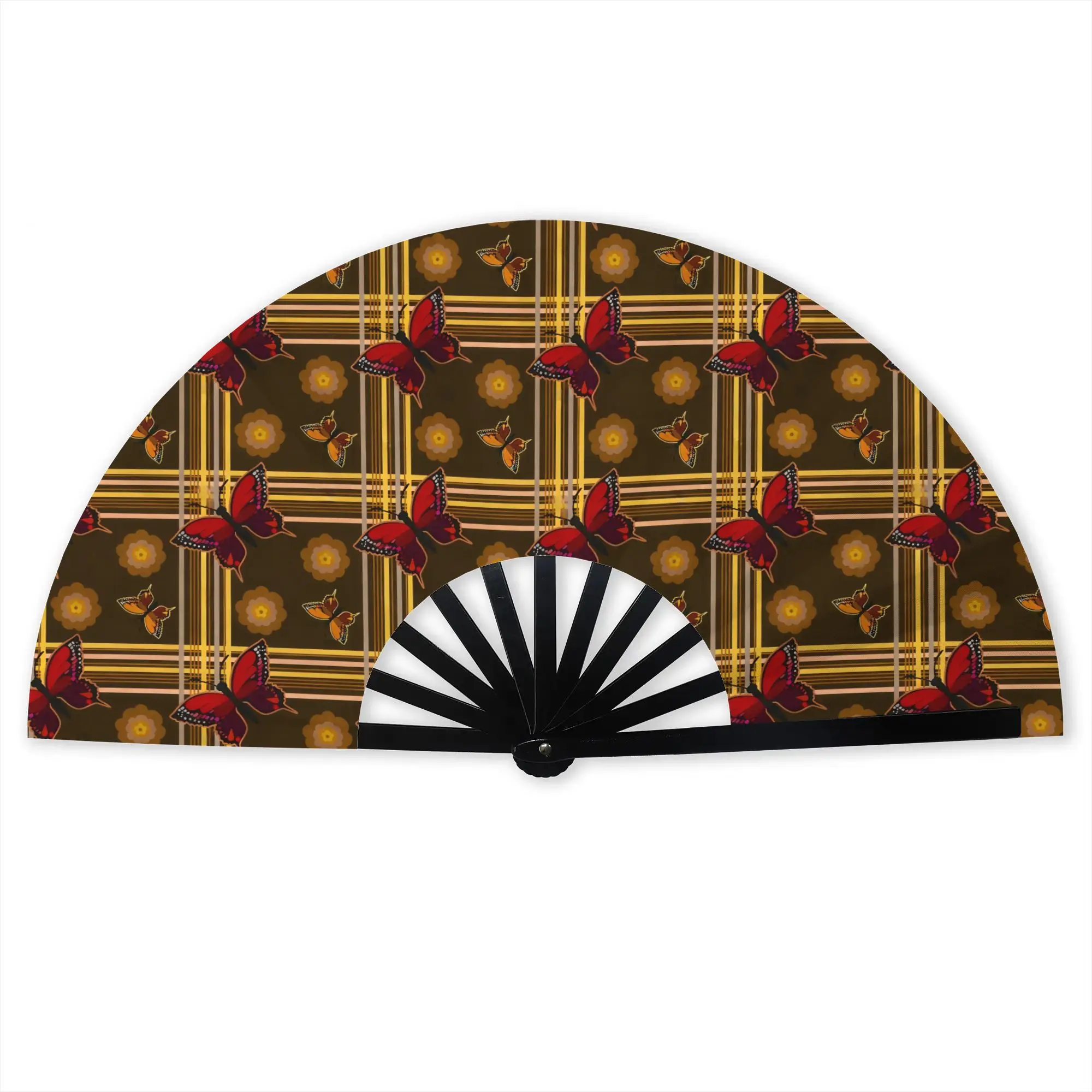 Butterfly Colourful Square Checkered Plaid  Hand Fan Promotional Gift Wedding  Durable Folding Fans Novelty Bulk Pack Fan
