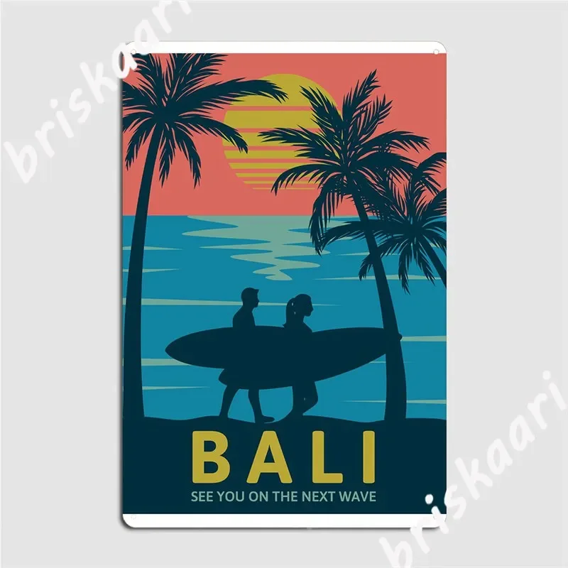 Surfing Bali Poster Metal Plaque Wall Cave Bar Cave Retro Garage Decoration Tin Sign Poster