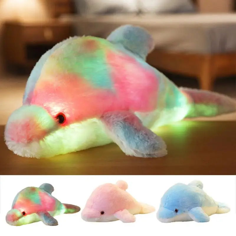 Dolphin Plush Toy LED Stuffed Dolphin Toy Colorful Glowing Toy Induction Glowing Stuffed Dolphin Toy For Adults Children Room