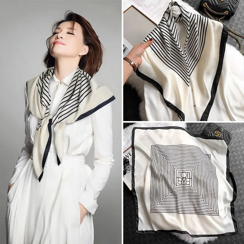 90*90cm Silk Scarves Women Print Foulard Satin Square Head Hijab Ladies Luxury Brand Shawl Bandanna Female Muffler chiffen wrap