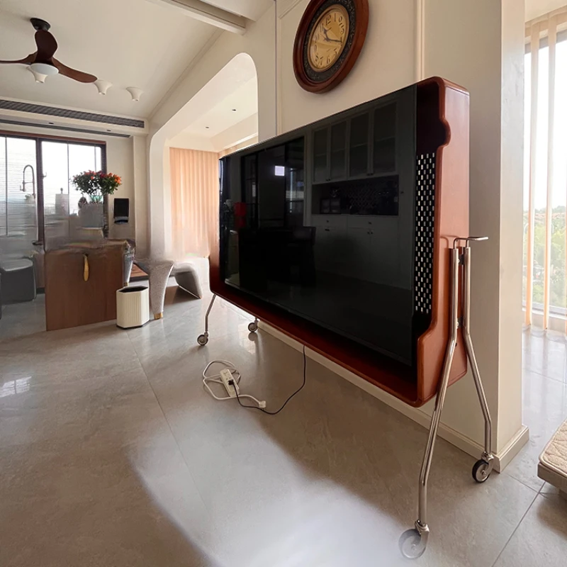 Mobile TV stand, small living room, solid wood retro TV stand, household internet celebrity floor standing TV cabinet