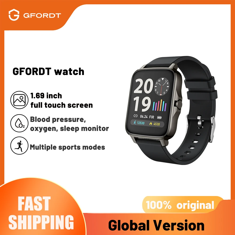 Gfordt Smart Watch Men, 1.69 inch Full Touch Smartwatch, Fitness Tracker With Heart Rate/Blood Pressure Monitor, For Android IOS