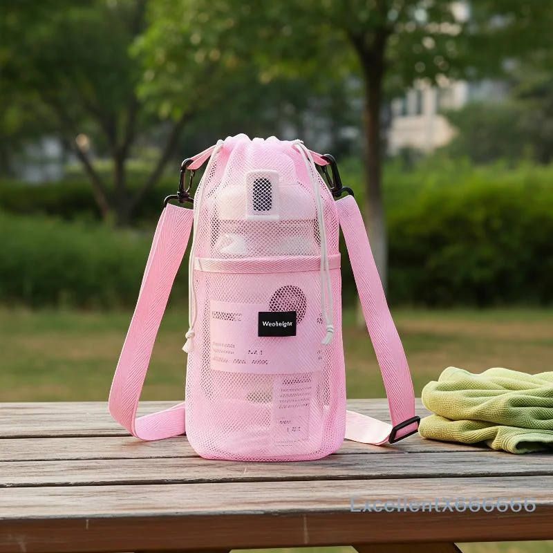 Mesh Water Bottle Bag Anti-Drop Adjustable Strap Portable Lightweight Cup Carrier for Gym Workout Hiking Camping Travel Use