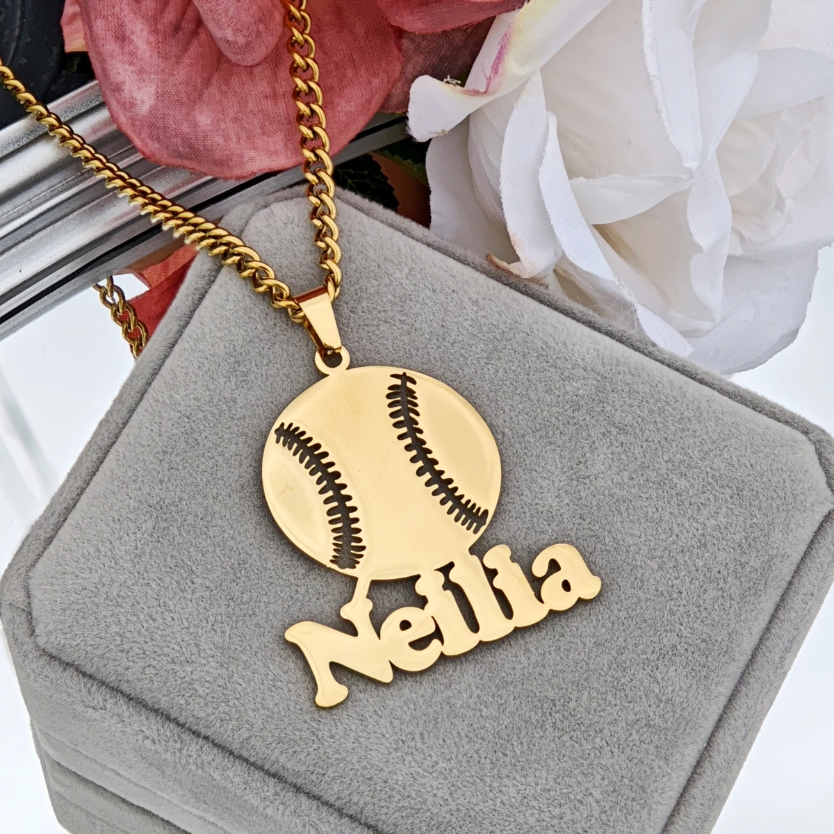 Customized Stainless Steel jewelry DIY Letter Necklace Sports Style Necklace Football Baseball Necklace Fashionable Jewelry Gift