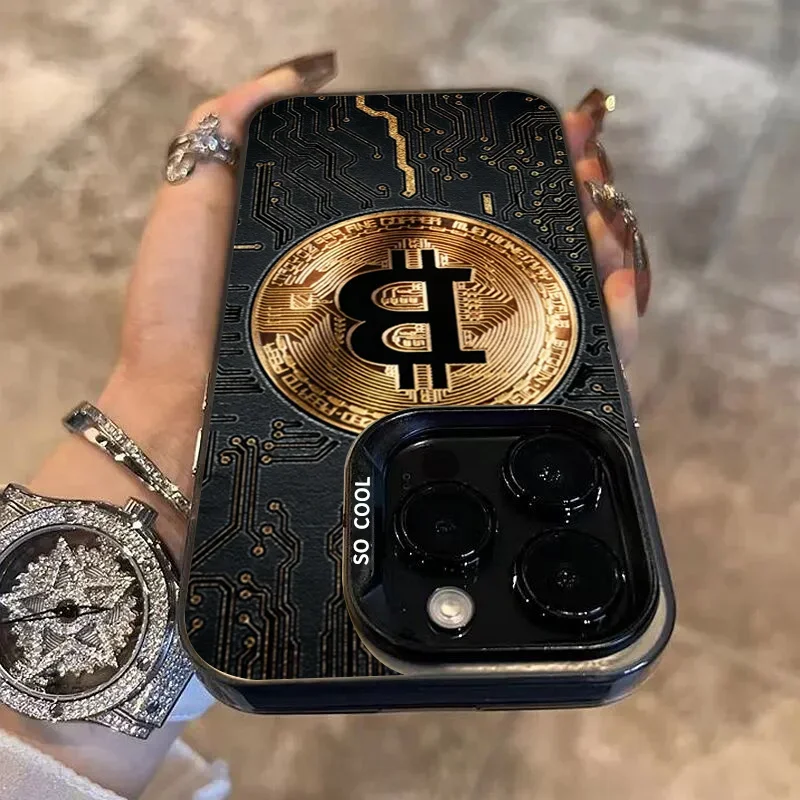 Luxury Bitcoin  Phone Case For Xiaomi Mi 14T 14 3 12T 13T Pro 11 Lite 5G NE POCO M6 F6 F5 X6 M6 Electroplate Silver IMD Cover