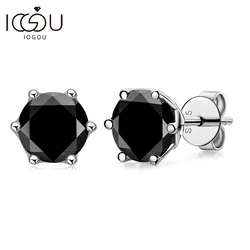 IOGOU Morden Real 1 Carat Black Moissanite Stud Earrings For Men 100% 925 Sterling Silver Black Earring Women Men Jewelry Gifts