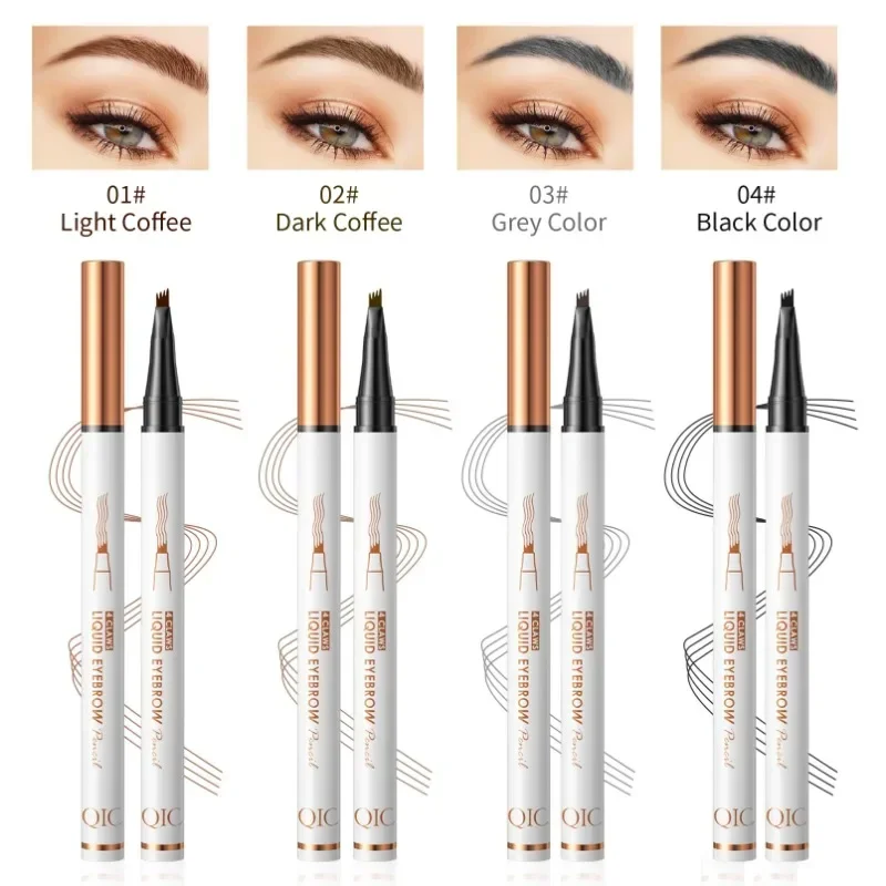 Heallor Ultra-fine 4 Point Water Eyebrow Pencil Long-lasting Waterproof Sweatproof Liquid Brow Pencil Brown Microblading Eyebrow