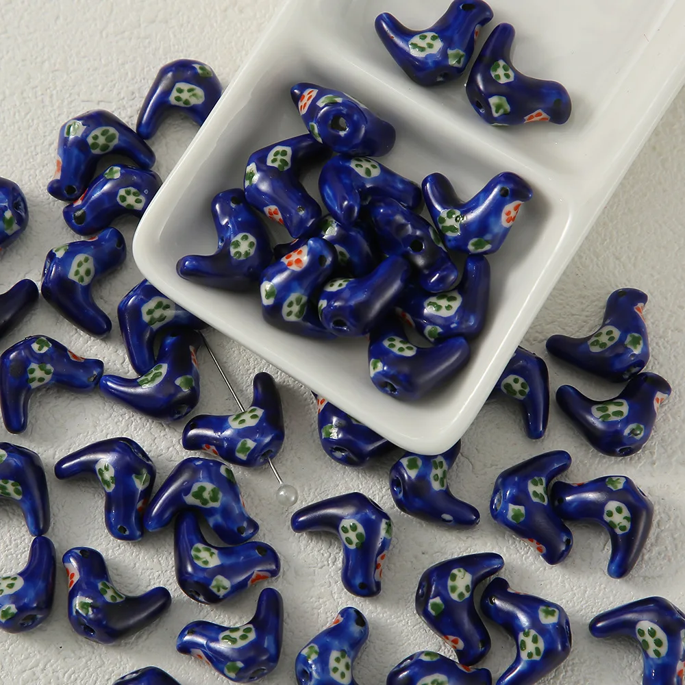 5pcs 13x18mm  Hand Painted Little Bird Ceramic Beads DIY Loose Spacer Porcelain Bead For Jewelry Making Bracelet Earring