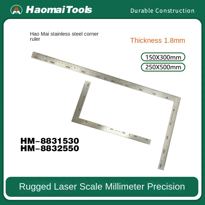 

HaoMai Угловая линейка из нержавеющей стали Стальная угловая линейка Угловая линейка Прямая угловая линейка Измерительный инструмент
