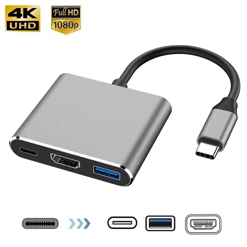 3 In 1 Usb-C Usb Hub Male To Female Hdmi-Compatible 4k Usb 3.1 Type-C To Usb 3.0 Charging Adapter For Macbook Air 12 Converter