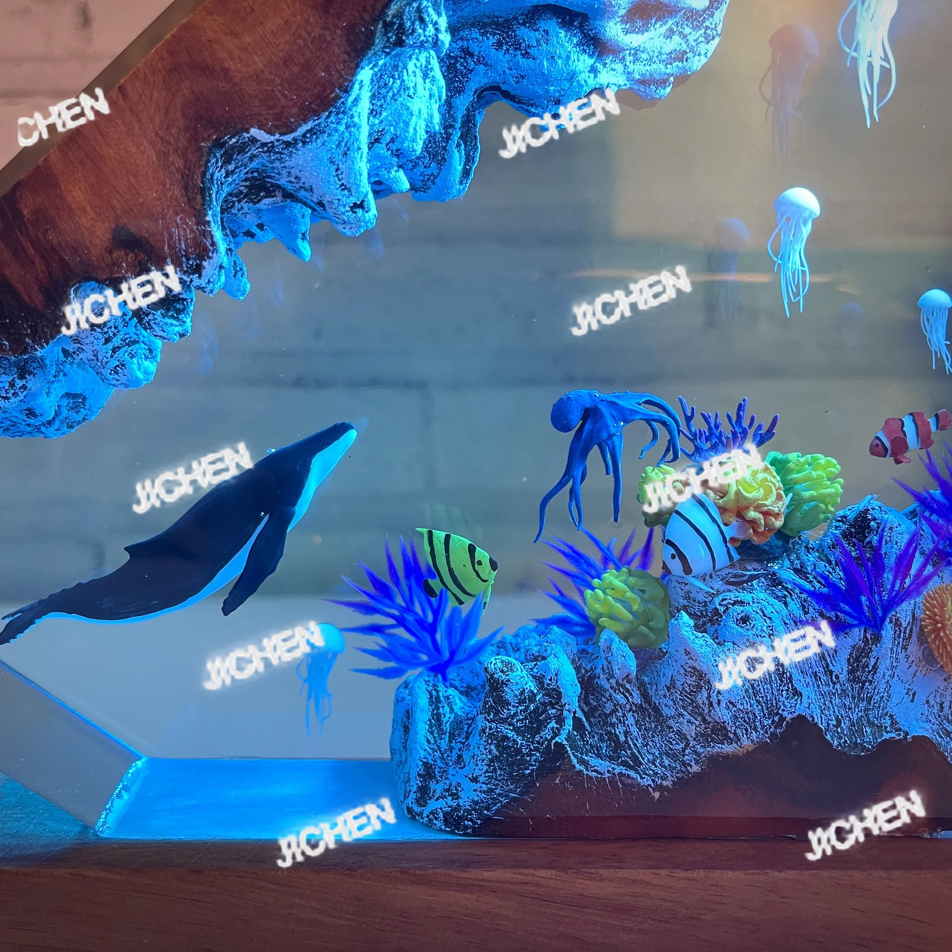 

TZZ Горбатый Кит и Медуза Смола Ночной Светильник Эпоксидная И Деревянная Морская Смола Свет