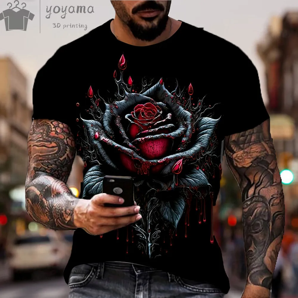 

3d Flower Print Shirt Personalised Fashion Men's Clothing Short Sleeve T-Shirt O-Neck Oversized T-Shirt Man Harajuku Street Tops